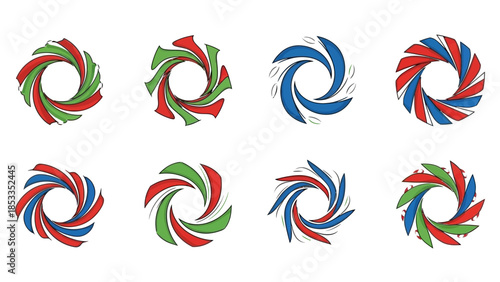 Geometric Abstract Designs in Circular Formations with Vibrant Colors on White Background