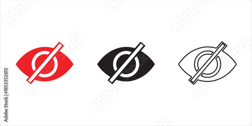 Symbol of Obscurity: Three distinct representations of an eye, each overlaid with a symbolic prohibition, conveying the concept of concealment and privacy.
