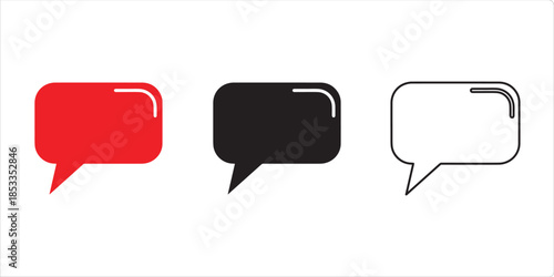 Communication Symbol Trio: A visually striking trio of speech bubbles, each rendered in a different style – one vibrant red, one sleek black.