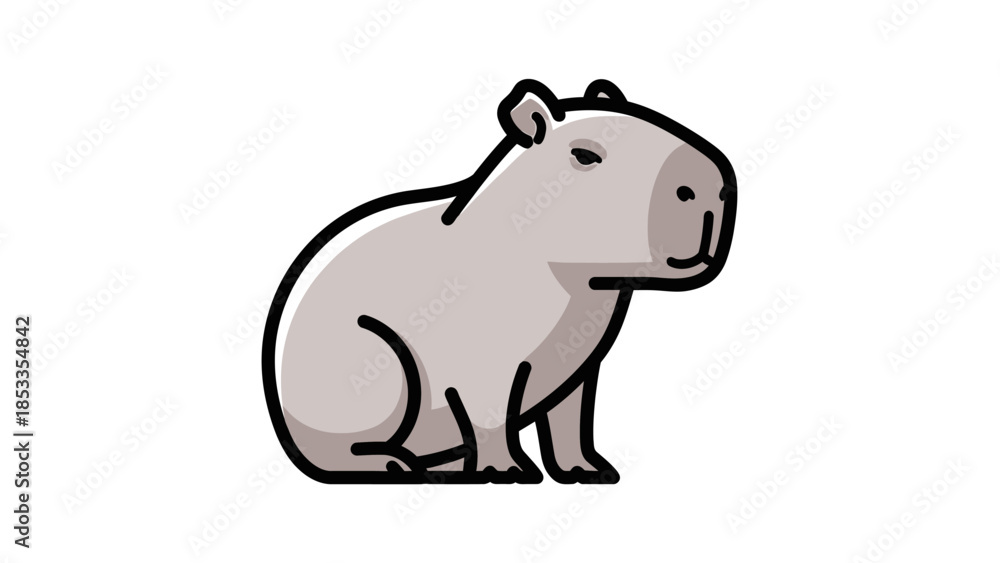Fototapeta premium Cute cartoon capybara illustration on a white background, representing a friendly and calm rodent.