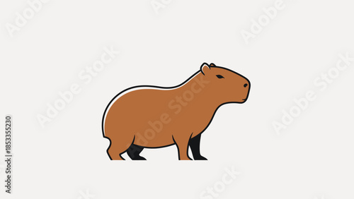 Minimalist illustration of a capybara, a large rodent native to South America, standing calmly.