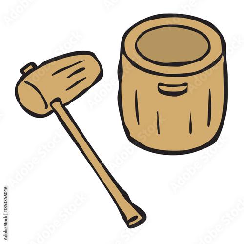 かわいい餅つき_臼と杵