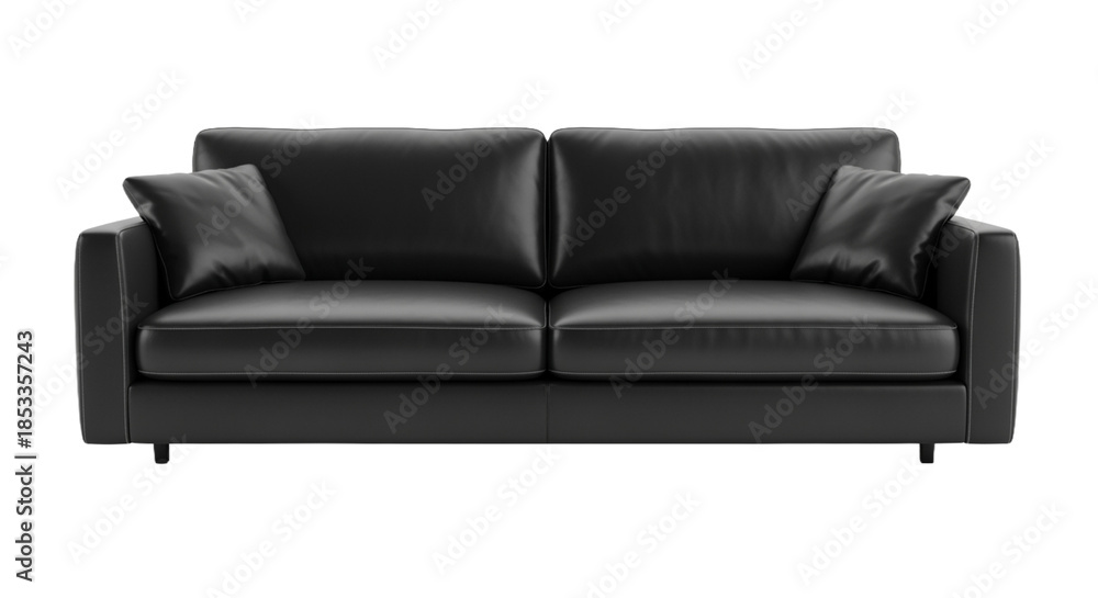 Fototapeta premium Chic black leather sofa on transparent background.