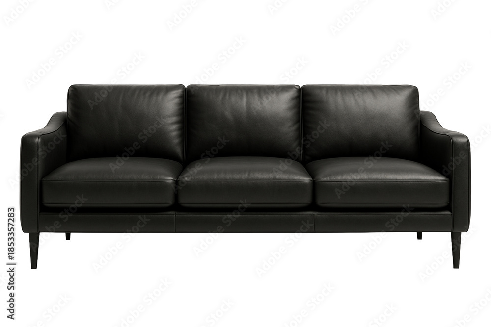 Fototapeta premium Chic black leather sofa on transparent background.