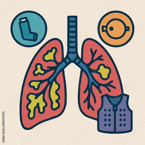 Cystic Fibrosis Lung Health and Mucus Buildup Flat Illustration