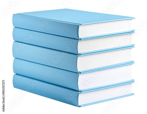 Stack of Light Blue Books, Neatly Arranged, Front View, Isolated on Transparent Background
