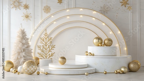 Elegant white and gold New Year background, soft glow, minimal luxury style, clean design