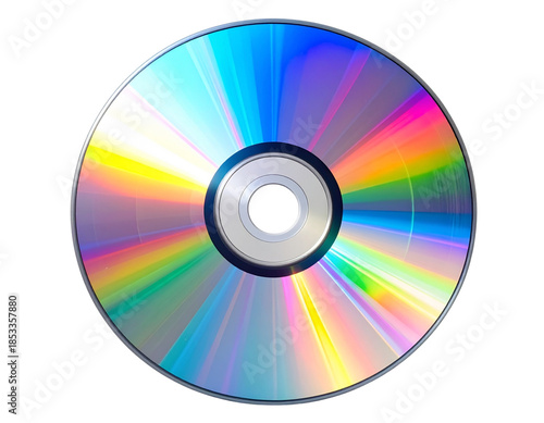  Blank CD/DVD Disc, Front View with Rainbow Holographic Reflection, Isolated on Transparent Background 