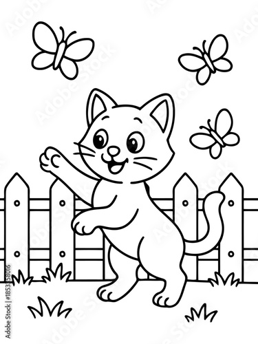Playful Kitten Chasing Butterflies: A cheerful kitten animatedly reaches for fluttering butterflies, creating a scene of innocent curiosity and simple joy.