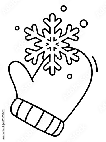 Gentle Snowflake in the Palm: A delicate snowflake alights gently upon a cozy mitten, symbolizing the quiet beauty of a winter's day.