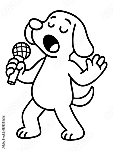Canine Melodies: A cheerful canine enthusiastically performs with a microphone, capturing the spirit of music and entertainment with playful energy.