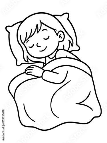 Dreamland Serenity: A little girl drifts into a peaceful slumber, cocooned in the comforting embrace of a cozy bed and soft pillow.