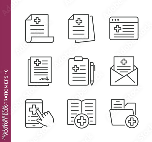 Medical document line icons - Mini collection and editable stroke series icon
