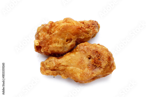 Fried chicken on white background.