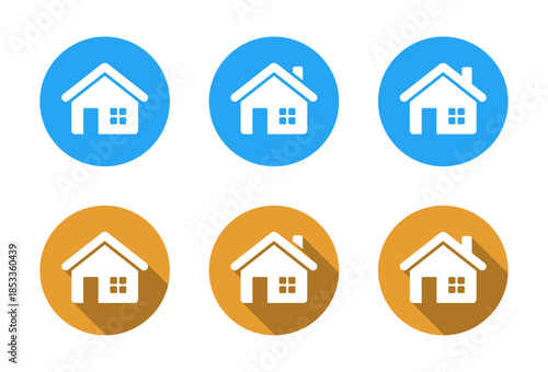 House, home icon set with long shadow. Real estate, residence, and property symbol
