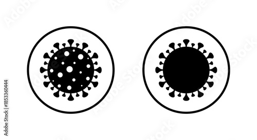 Virus icon in circular outline. Microorganism, infection, and disease symbol
