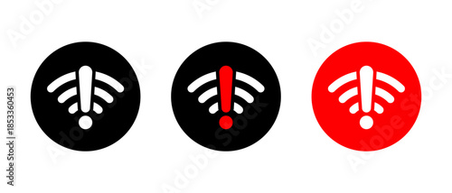 Wifi warning icon in circle. Internet connection alert and network problem symbol