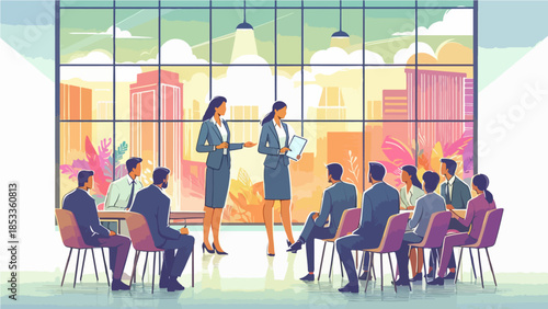 Professional Business Presentation and Corporate Meeting in Modern Office