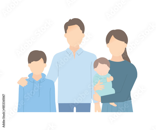 家族のイラストベクター素材（2世代4人）