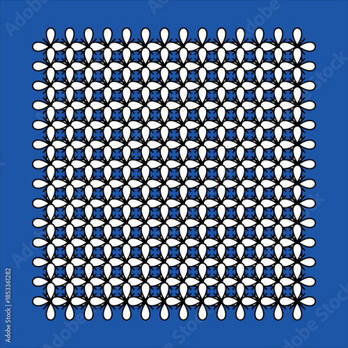 Seamless repeating pattern of white stylized flowers on blue background texture