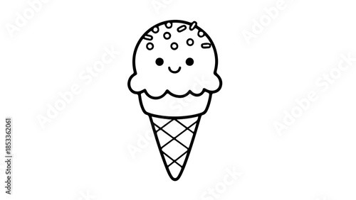 Vector illustration of a delicious ice cream cone with chocolate, vanilla, and strawberry flavors isolated on white background