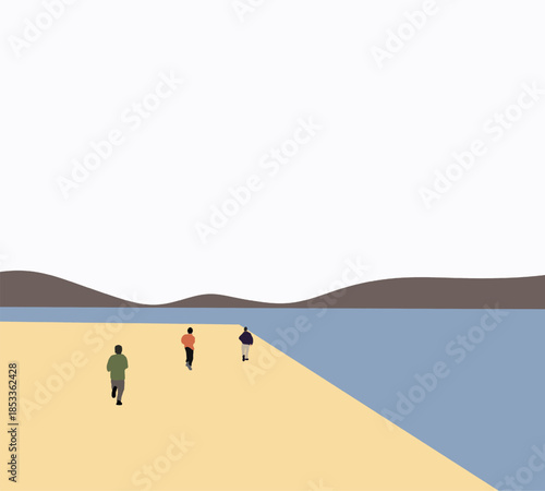 Tourism walking on viewpoint of sea on holiday vacation. Travel destination. Landscape summer nature. 