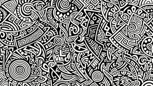 Abstract Black and White Tribal Patterns and Geometric Designs