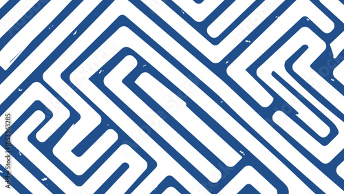 Abstract Blue and White Geometric Maze Pattern Background
