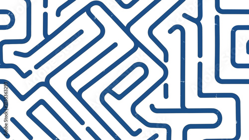 Abstract blue maze pattern with clean lines on a white background, creating a sense of complexity and direction.