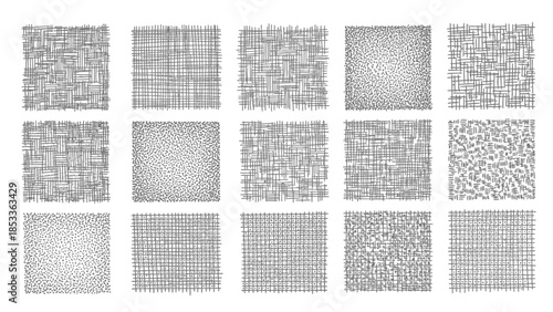 A collection of fifteen square abstract textures, each with a unique pattern and varying levels of detail.