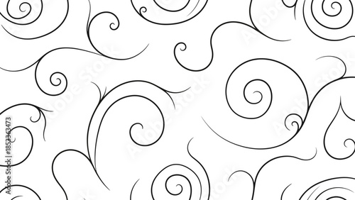 Seamless pattern of swirling lines and curls on a white background.