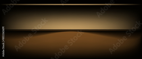 Dark gold gradient background studio with two lights shiny abstract pattern, modern and luxury empty room interior for premium product display lighting. eps 10