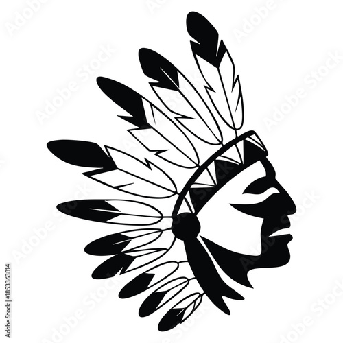 American Indian chief hand drawn retro vector illustration on white background ideal for logo, badge, heritage, cultural or traditional design element