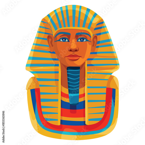 Ancient Egyptian pharaoh cartoon vector illustration travel to Egypt colorful king Tutankhamun statue perfect for promotional poster travel agency or flat icon design