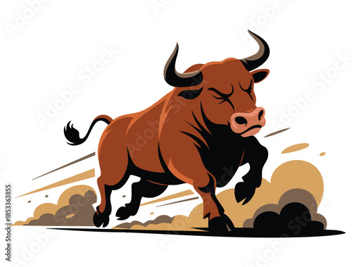 Angry bull attacking Spanish corrida traditional performance cartoon style vector illustration ideal for bullfight festive event and cultural artwork