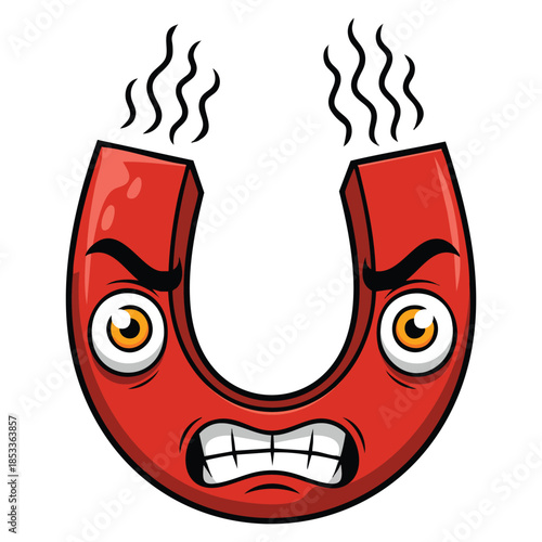 Angry face magnet illustration designed in a clean cartoon vector style ideal for emotional character themes humorous artwork or expressive graphic concepts