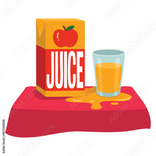 Apple juice pack and glass vector illustration isolated on white background ideal for drink product, beverage, food packaging, and healthy lifestyle design