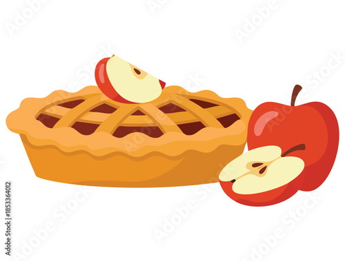Apple pie vector illustration traditional sweet dessert with apples drawing whole pie isolated on white background perfect for baking and food themed artwork
