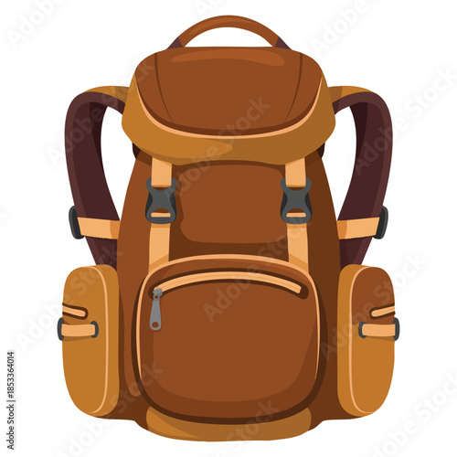 Archaeological research backpack inventory of scientists graphic elements website icons stickers kids tool carrying bag instrument equipment vector illustration