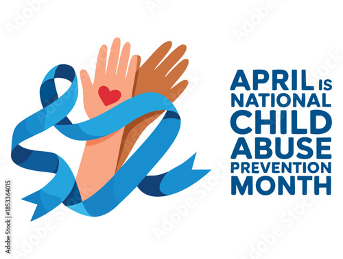 April vector illustration National Child Abuse Prevention Month child hands forming heart with blue ribbon icon perfect for awareness and social campaigns