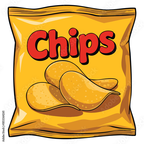 Bag of potato chips on white background illustration snack food design perfect for packaging theme cartoon treat or delicious crunchy creative artwork
