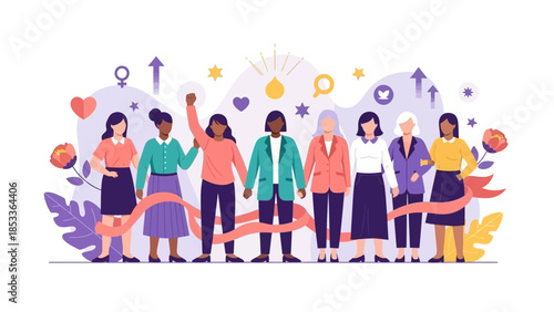 Diverse women standing together in solidarity and empowerment