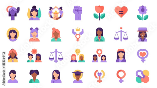 Vibrant feminist icons set for equality and empowerment