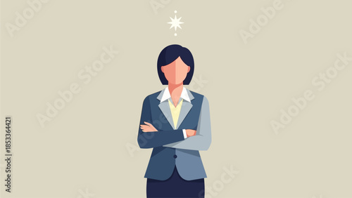 Confident businesswoman with arms crossed and idea above her head
