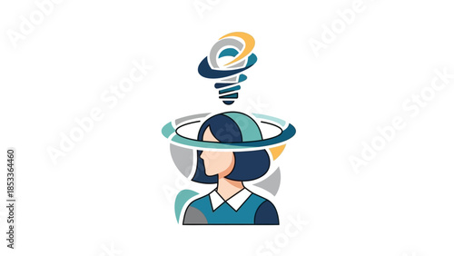 Woman with creative thoughts and ideas swirling above her head