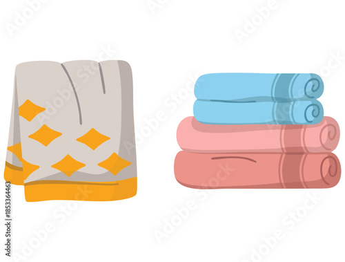 Bathroom folded towel vector illustration set ideal for body care, hygiene, and bath related product or interior decoration themed artwork