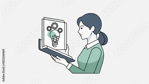 Woman with innovative idea on tablet in hand