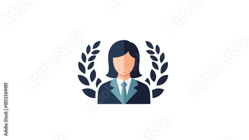 Professional businesswoman icon with laurel wreath award