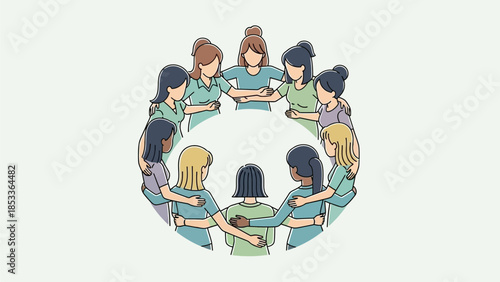 Diverse group of women forming a supportive circle together