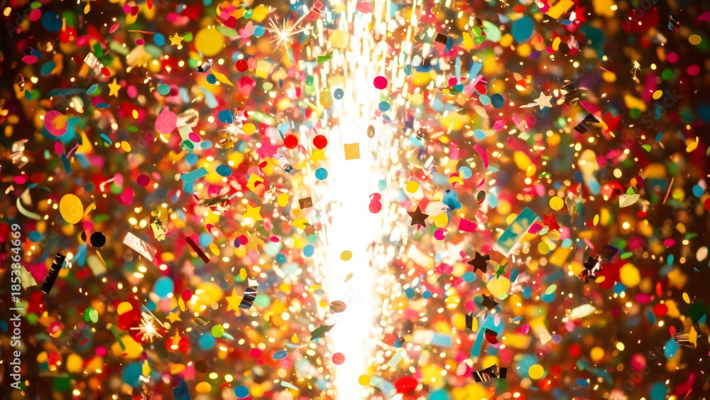 Obraz premium Explosive Confetti and Spark Fountain Celebration Background